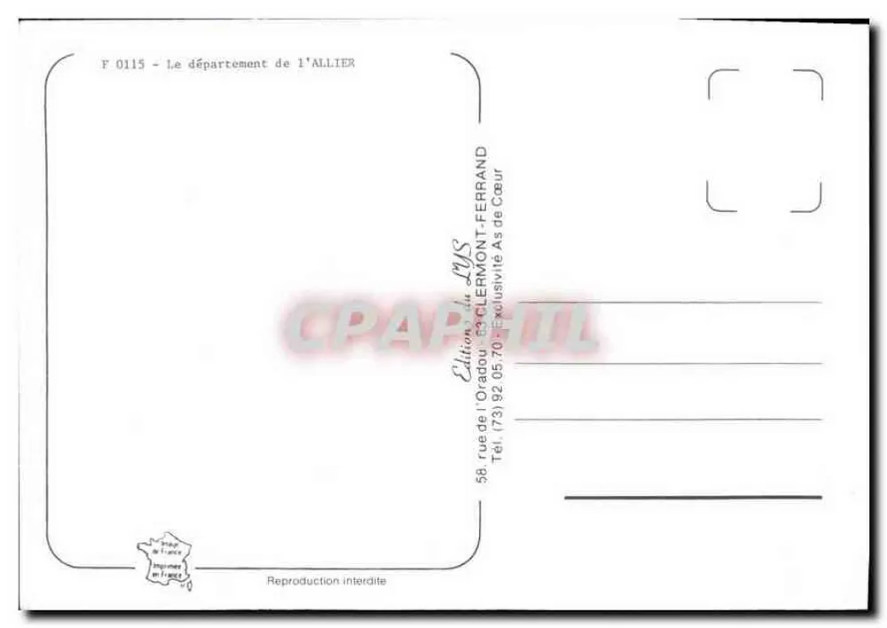 L'ALLIER — Carte postale touristique — Éditions du Lys - Verso