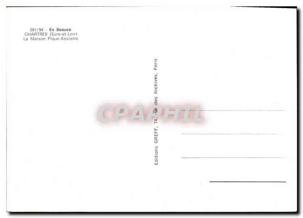 Chartres - A Casa Pique-Assiette — Editor: Editions Greff, Paris - Verso