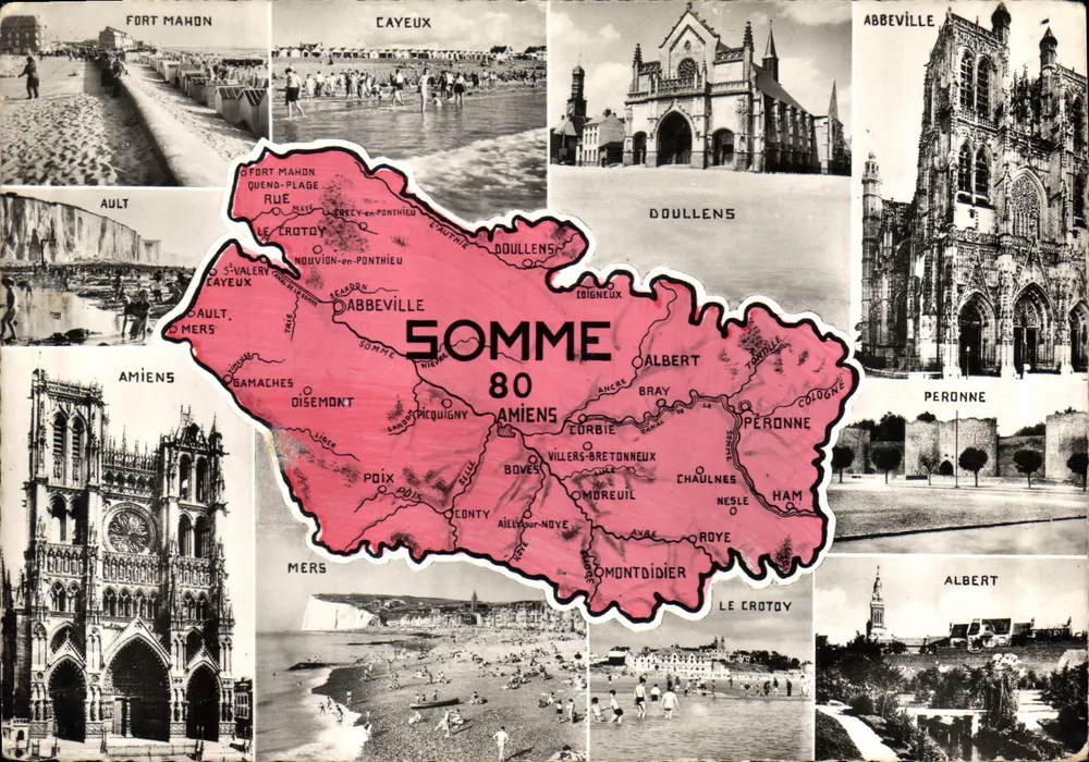SOMME — Carta postal panorâmica com mapa detalhado — Cie des Arts Photomécaniques, Paris - Frente