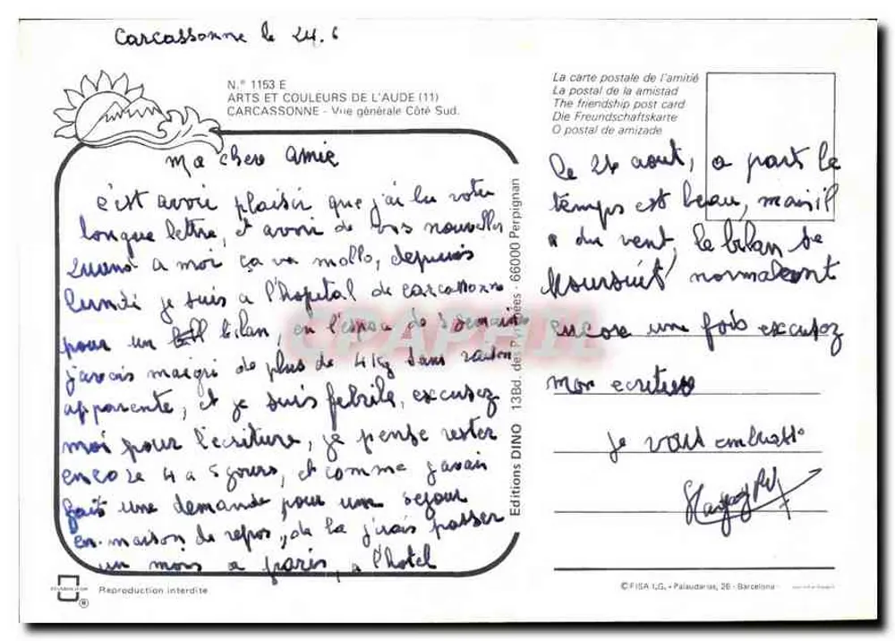 Carcassonne — Allgemeiner Blick von der Südseite — Editions DINO, N° 1153 E - Rückseite