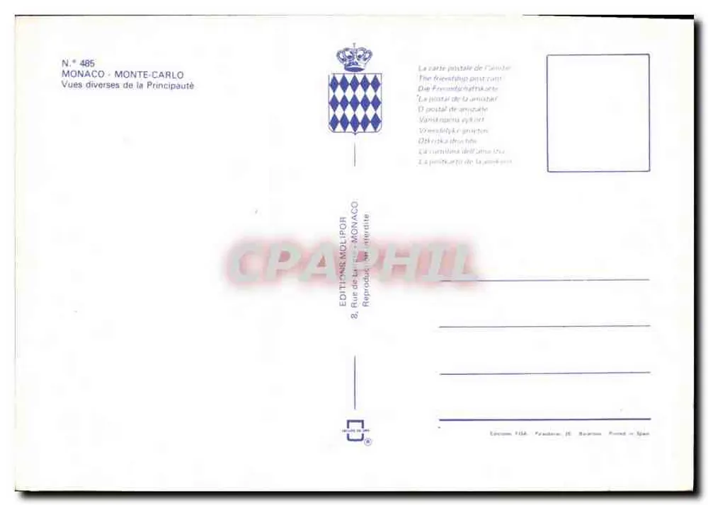 Mônaco - Monte-Carlo — Vistas diversas da Principalidade — Edições Molitor & Edições Mônaco - Verso