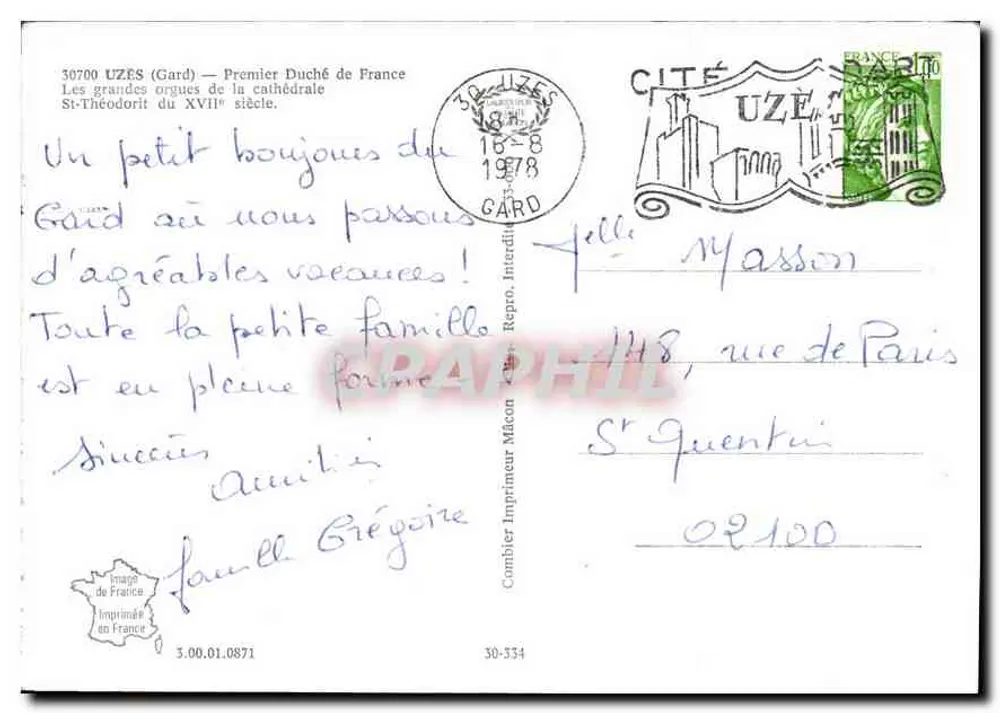 Órgão da catedral de São Teodorito — Uzès (Gard) — Editor Combier Impressor Mécon - Verso
