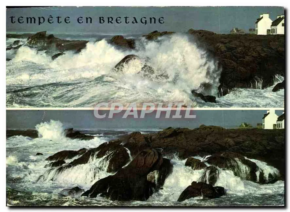 Tempestade na Bretanha — Grande tempestade sobre os rochedos — Belas Edições da Bretanha, n° V.557 - Frente