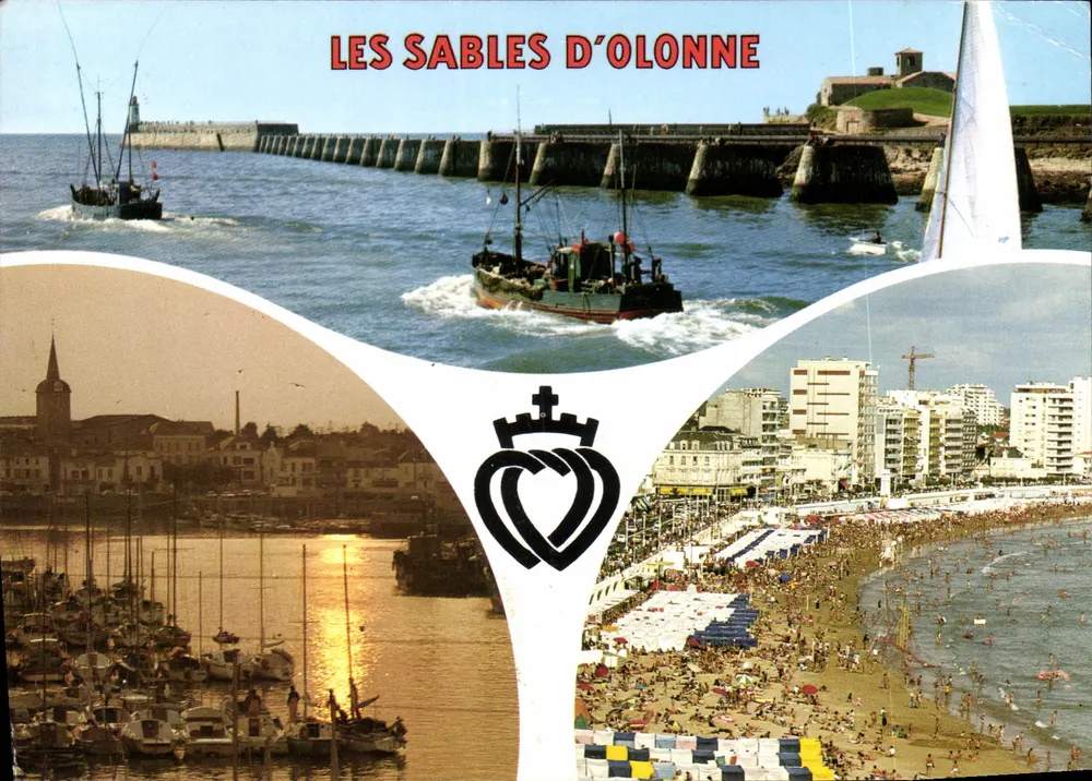 Les Sables d'Olonne — vista panorâmica do porto, do farol e da praia — Edições Harreys - Frente