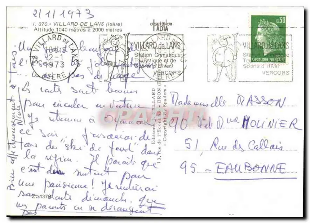 Villard de Lans — estação de esqui — editor Graphil, n° 370 - Verso
