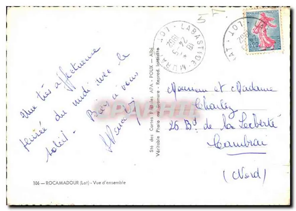 Rocamadour (Lot) — Vista geral — Sté das Cartas Postais APA - Verso