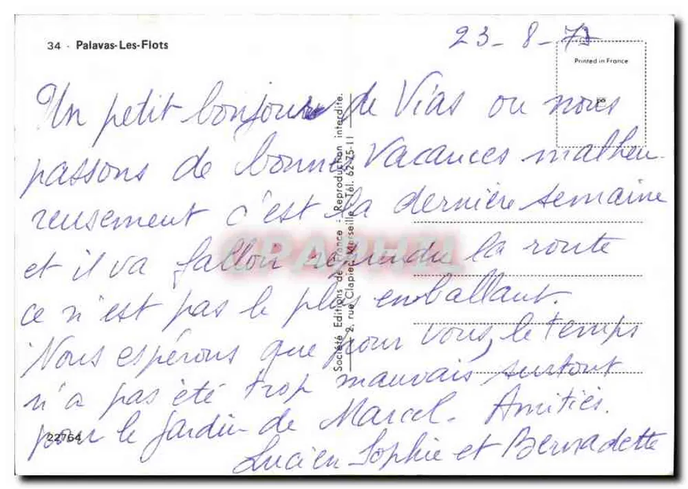 Die Freuden des Campings in Palavas-les-Flots — Hotel Le Languedoc — Verleger Clapier, Nr. 32764 - Rückseite