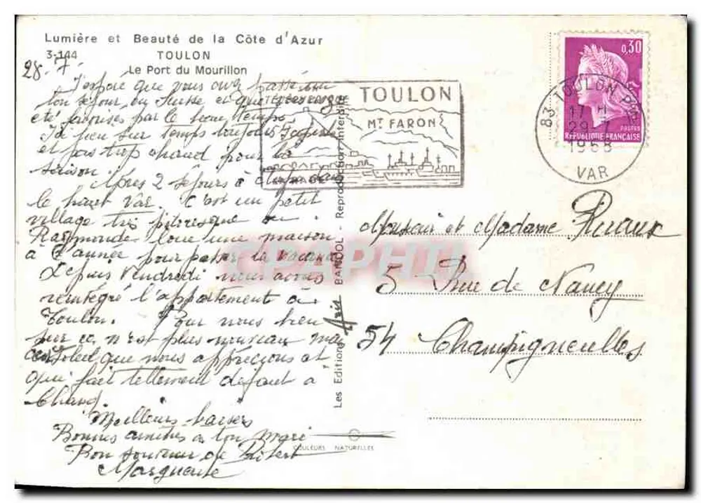 O Portinho do Mourillon — Toulon — Edição Les Editions Naturelles, n° 3144 - Verso