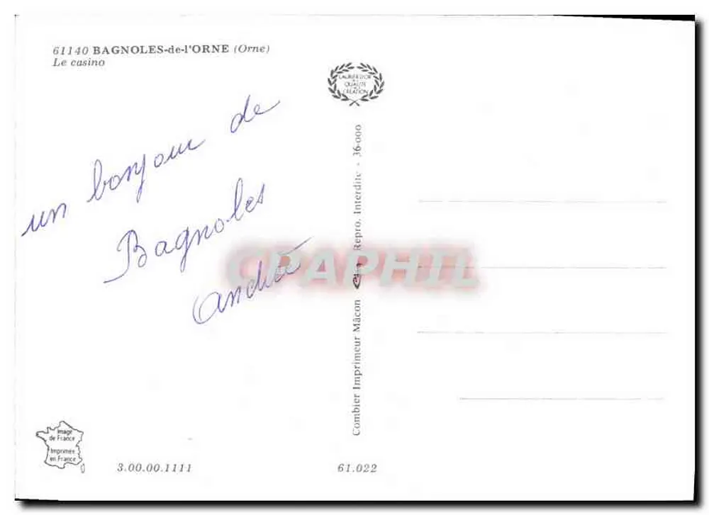 Bagnolles-de-l'Orne — O cassino — Imprimerie Combier, Mâcon - Verso