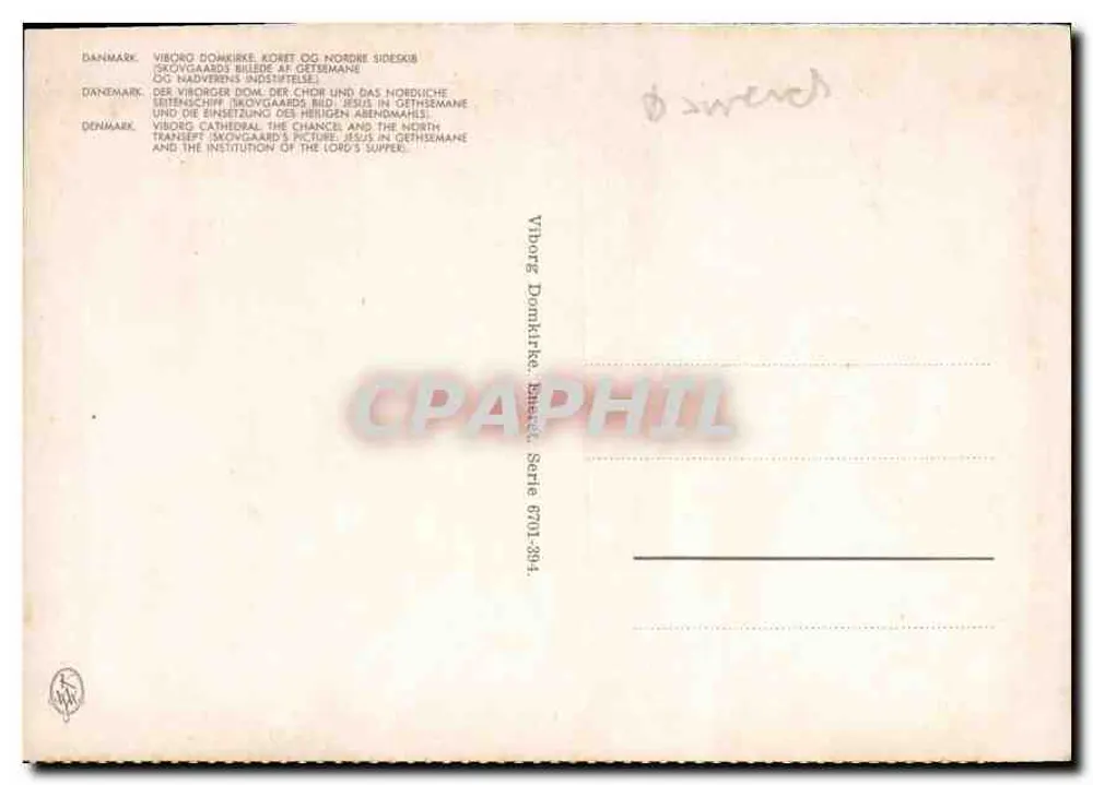 Viborg Domkirke, Chor und nördlicher Seitenarm — Werk von Skovgaard — Verlag Viborg Domkirke, Serie 6701-394 - Rückseite