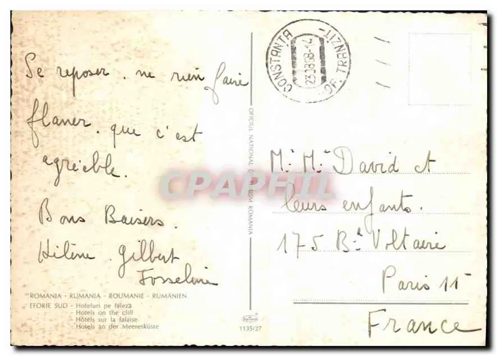 Hotéis na falésia — Eforie Sul — n°1135/27 - Verso