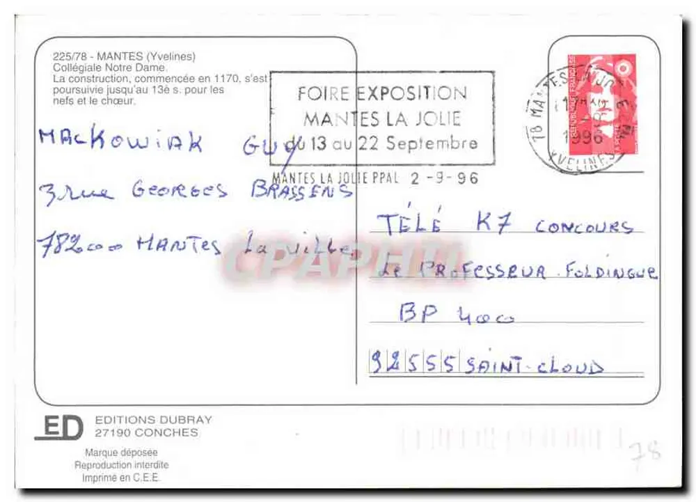 Mantes-la-Jolie — Collegiata di Nostra Signora — Edizioni Dubray - Verso
