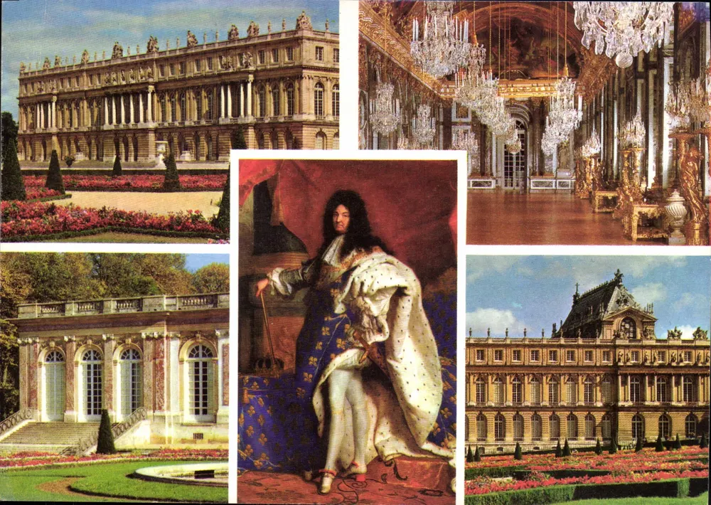 Versailles — Südlicher Parterre, Galerie der Spiegel, Louis XIV von Rigaud, Grand Trianon, nördlicher Parterre — Éditions d'Art Versailles - Vorderseite