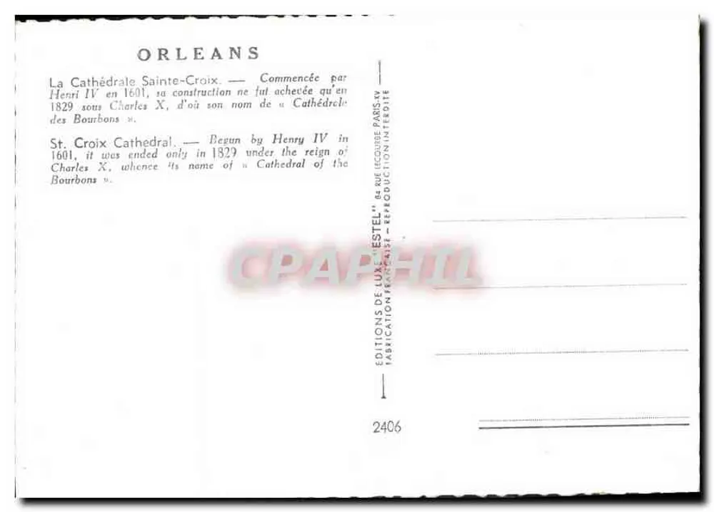 Catedral Santa Cruz de Orléans — Editor Estel, n° 2406 - Verso