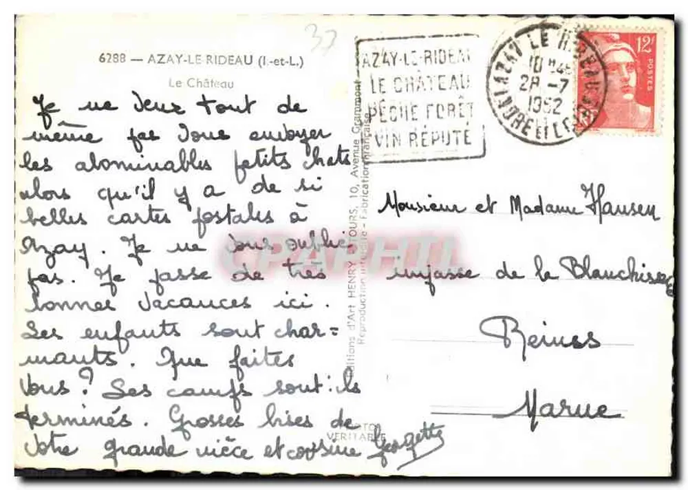 Azay-le-Rideau — Il Castello — Editore Henry - Verso