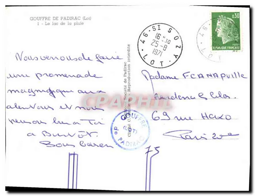 Gouffre de Padirac (Lot) — See des Regens — Gesellschaft von Padirac - Rückseite