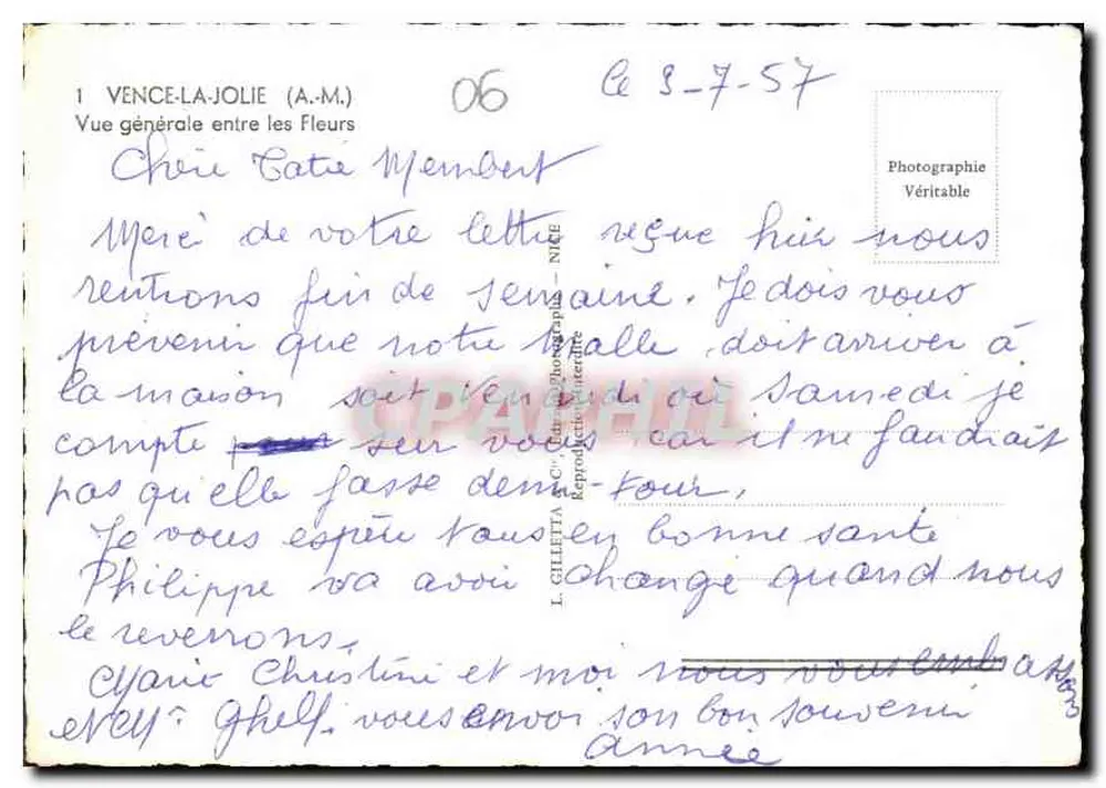 Vence-la-Jolie (A.M.) — Allgemeiner Blick zwischen den Blumen — L. CHILETTA - Rückseite