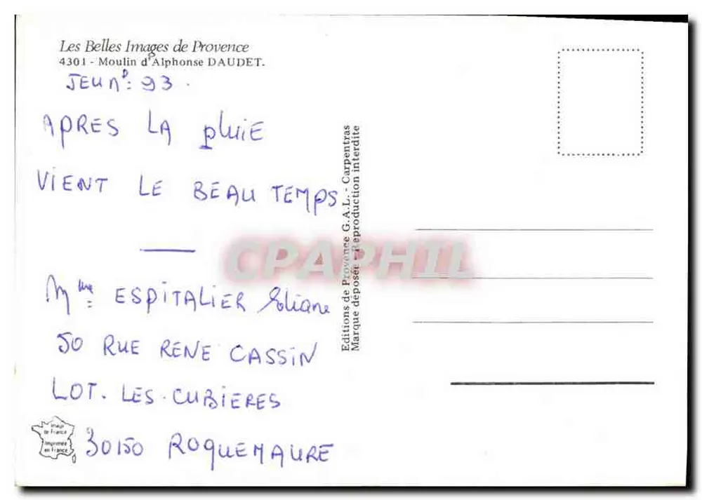 Moinho de Alphonse DAUDET — As Belas Imagens da Provença — n° 33 - Verso