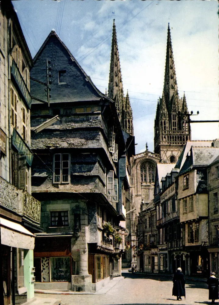 Quimper — animowana ulica z katedrą — La Bretagne en Couleurs, Quimper - Awers