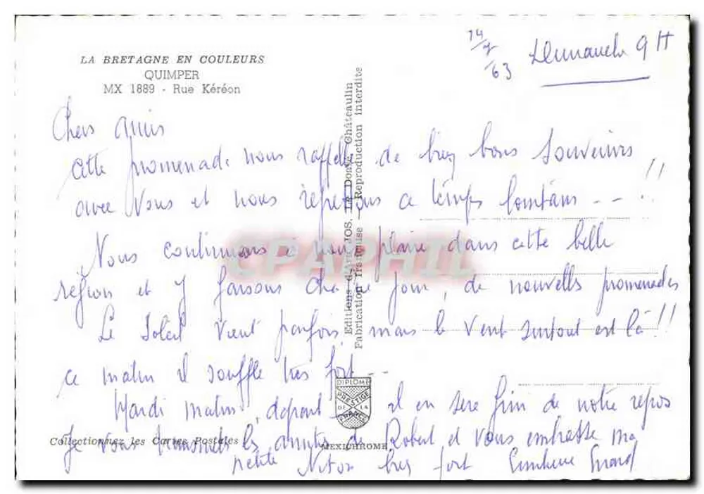 Quimper — animowana ulica z katedrą — La Bretagne en Couleurs, Quimper - Rewers