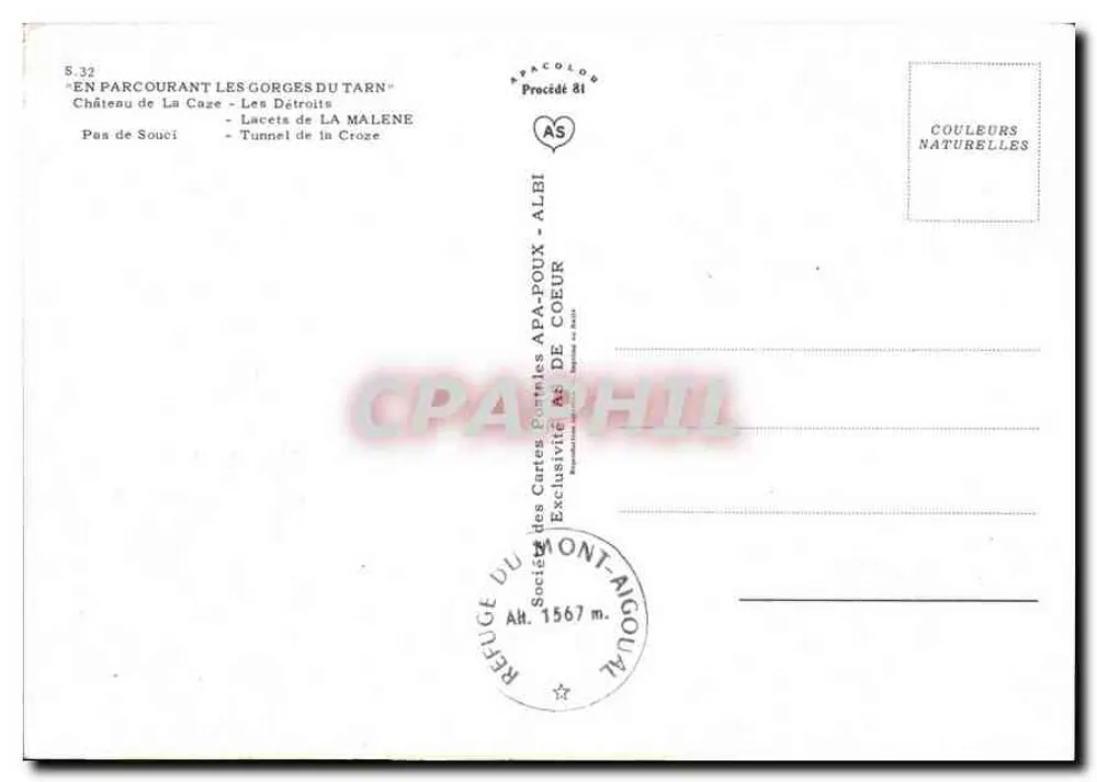Gorges do Tarn — paisagens e castelo — Sociedade das Cartas Bontiles - Verso