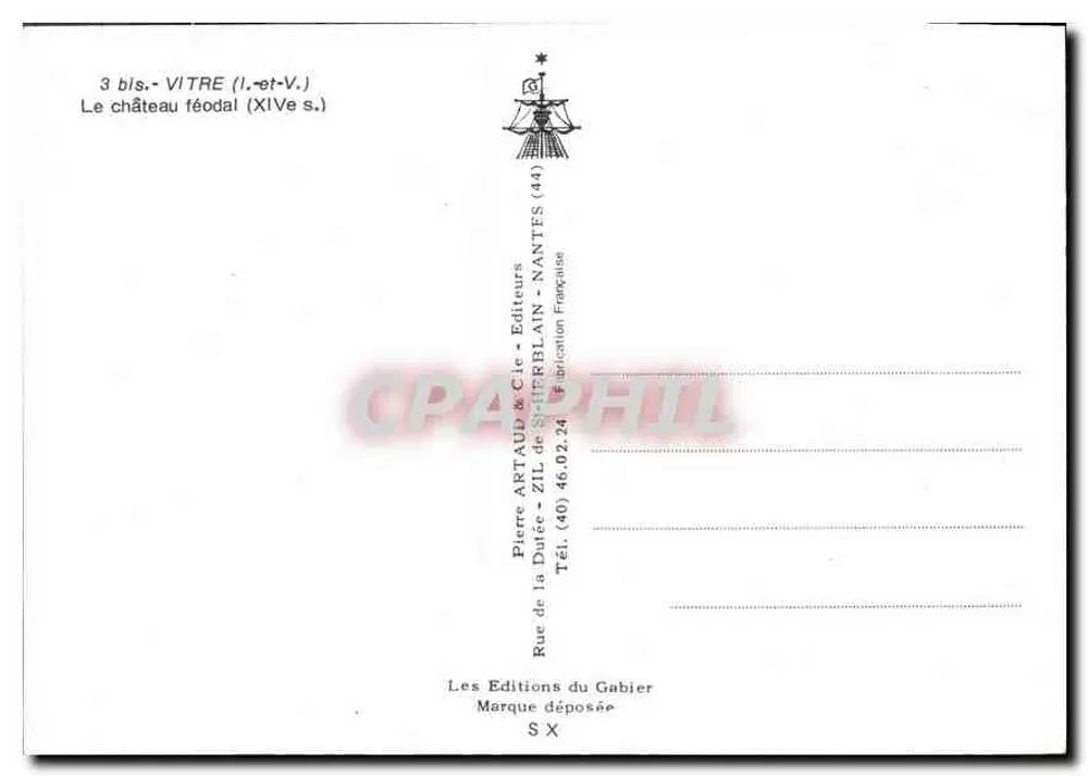 Vitre — O castelo feudal (século XIV) — Pierre ARTAUD & Cie - NANTES - Verso