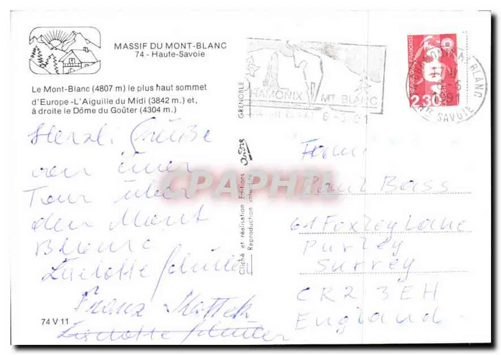 Monte Blanque 4807m — Aiguille du Midi 3842m - Verso
