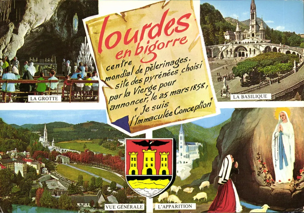 Lourdes na Bigorre — centro mundial de peregrinações, local das Pirineus escolhido pela Virgem para anunciar 'Sou a Imaculada Conceição' — Ed. Gérard Poulblanc - Frente