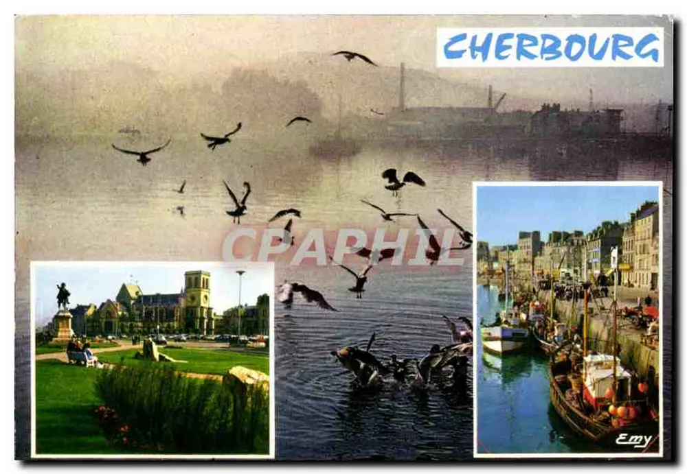 Cherbourg — vista do porto, do cais de Caligny e do monumento — Emy - Frente