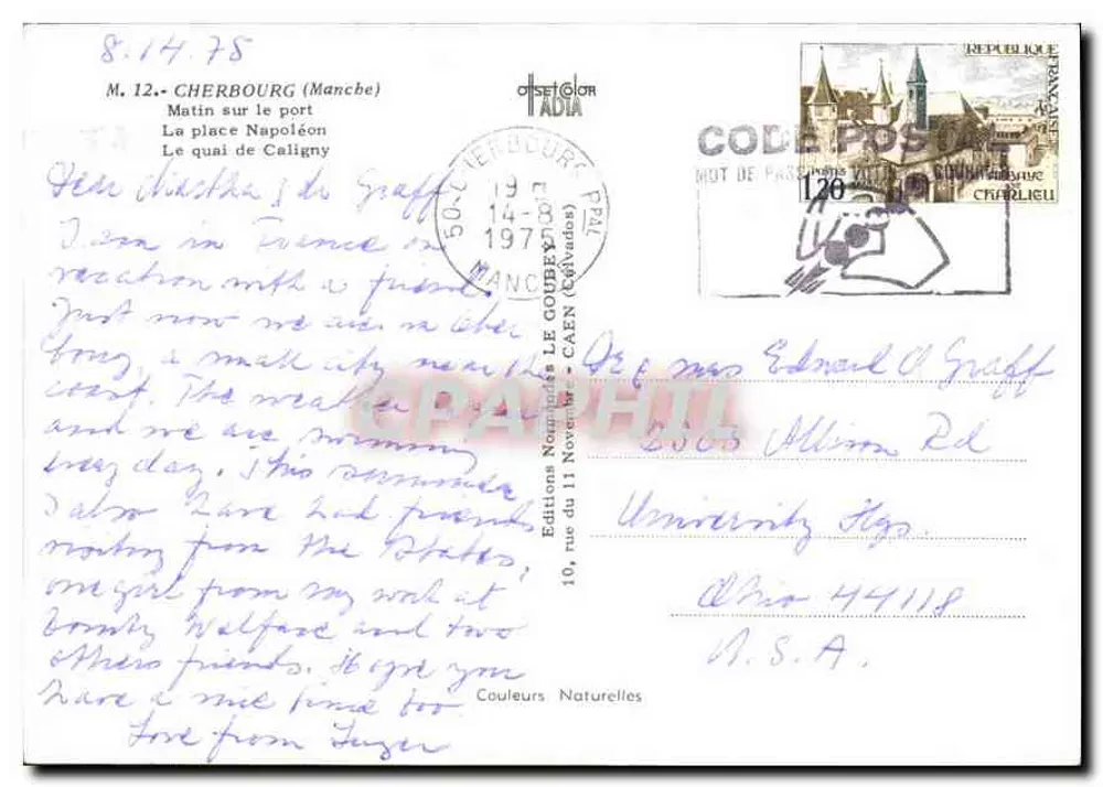Cherbourg — vista do porto, do cais de Caligny e do monumento — Emy - Verso