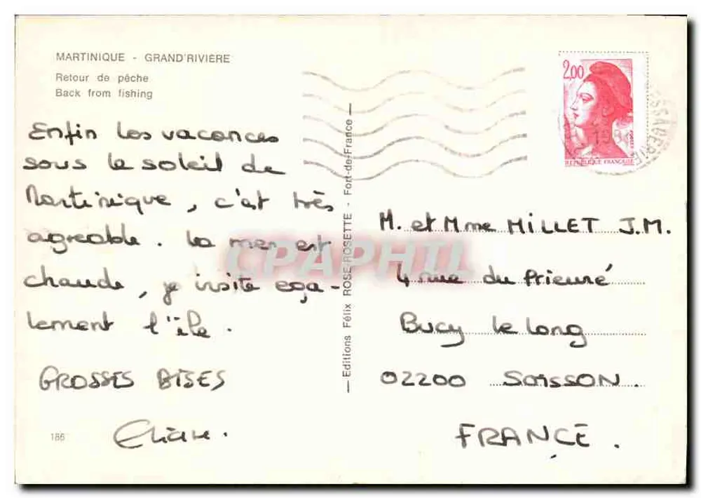 Martinique - Grand'Rivière — Retorno da pesca — Edições Félix Rosette, n°186 - Verso