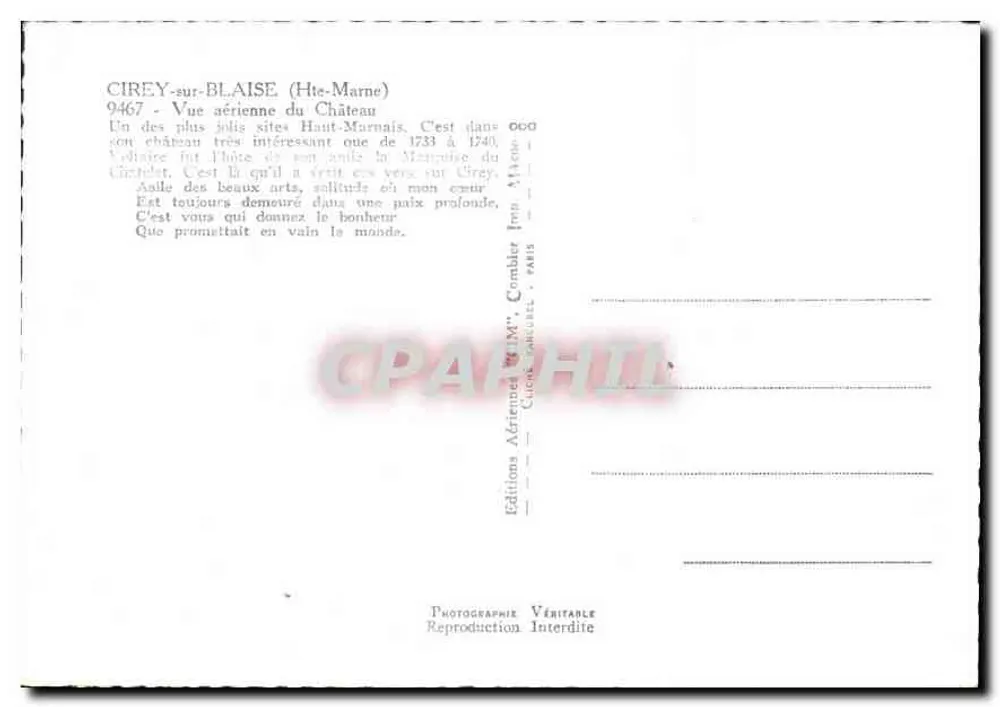 Cirey-sur-Blaise (Haute-Marne) — Luftbild des Schlosses — Aériennes Editions 'T.M.' - Rückseite