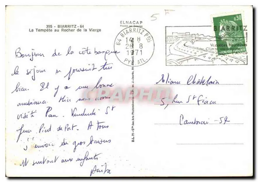 Biarritz - A Tempestade no Rocher de la Vierge — editor D.L. 71 - C° dos Arts Photomécaniques - Verso