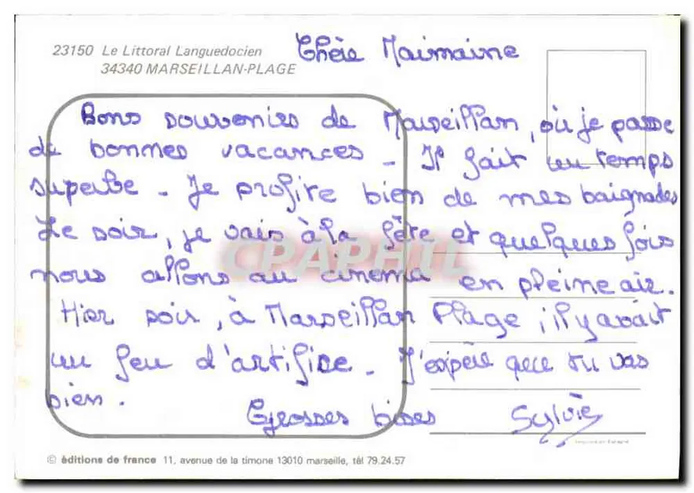 Marseillean-Plage — Luftbild und Karte des Bassin de Thau — éditions de France - Rückseite