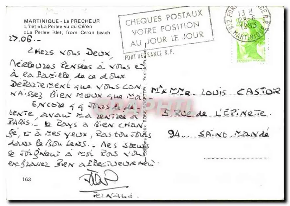 Martinique - Der Prediger — Die Insel « La Perle » von Céron aus gesehen — Éditions Delaunay Rose - Rückseite