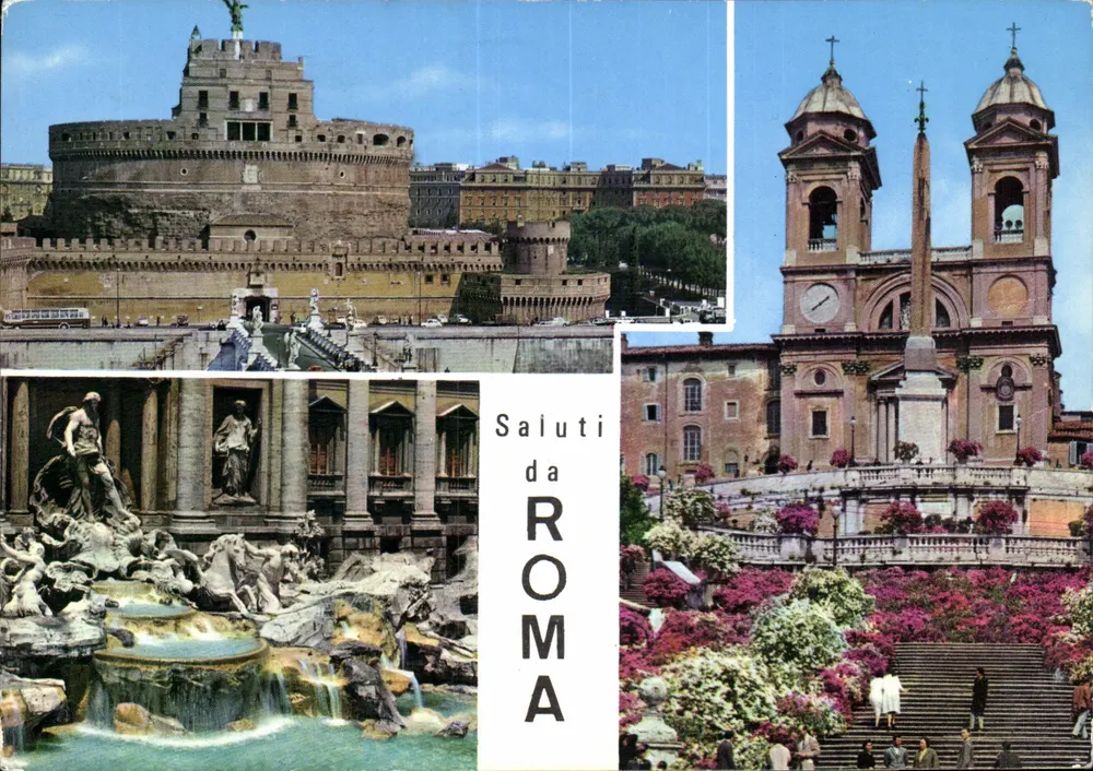 Castelo de Sant'Angelo, Fonte da Barca e igreja de San Pietro in Vincoli — Saudações de ROMA — Editor M.P. ROMA, n° 547 - Frente