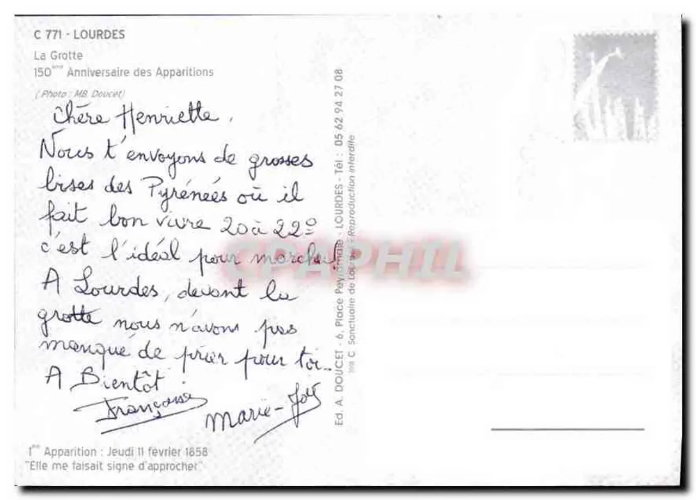 Lourdes — 150º aniversário das aparições — editor C 771 - Verso