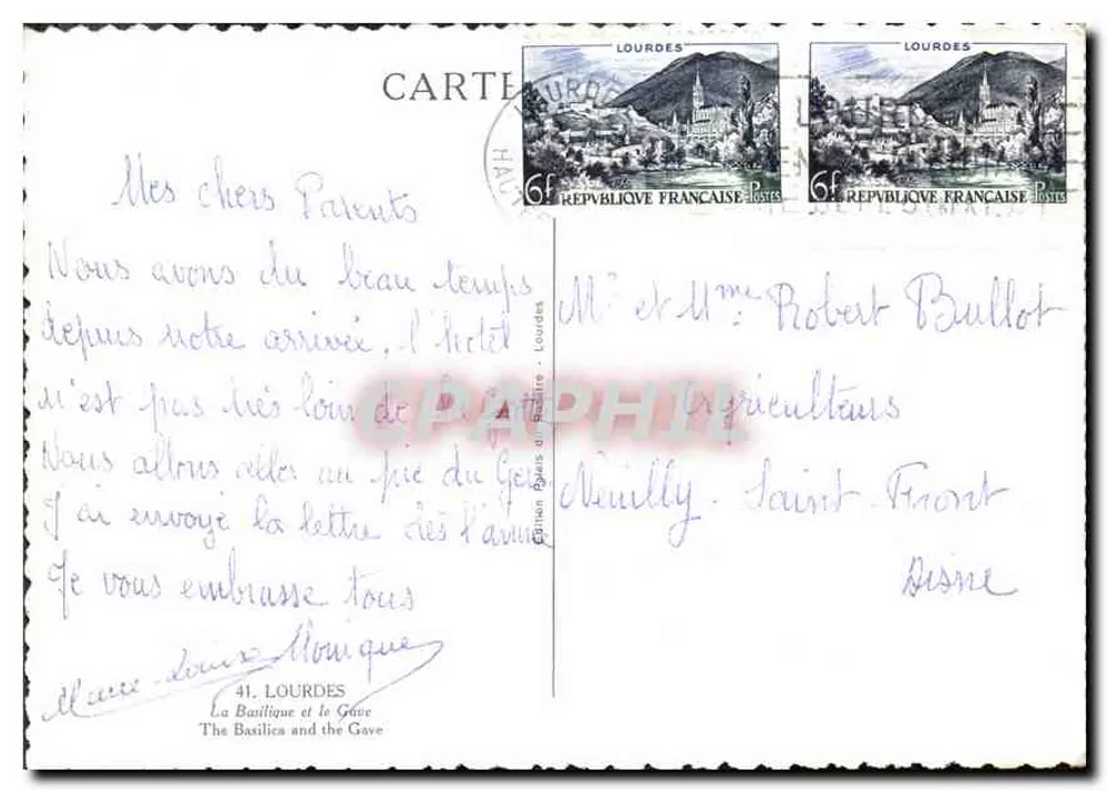 Lourdes — A Basílica e o Gave — Edição P. Bézard, n° 41 - Verso