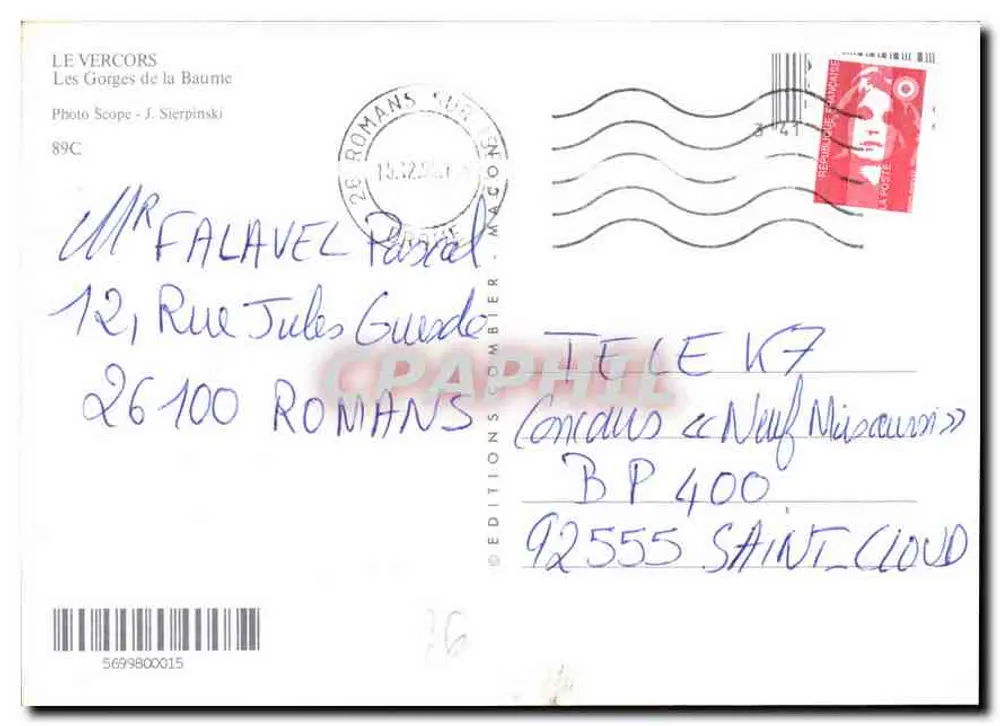 O Vercors — Gorges da Baume — Edições Combier, n°89C - Verso