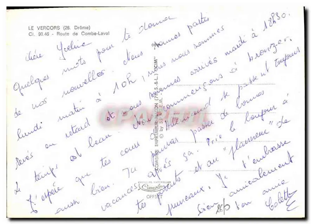 O Vercors (26. Drôme) — Estrada de Combe-Laval — editor Cim - Verso