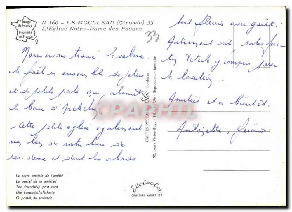 Kirche Notre-Dame des Passes — Le Moulleau (Gironde) — Verlag Elcé, Nr. 160 - Rückseite