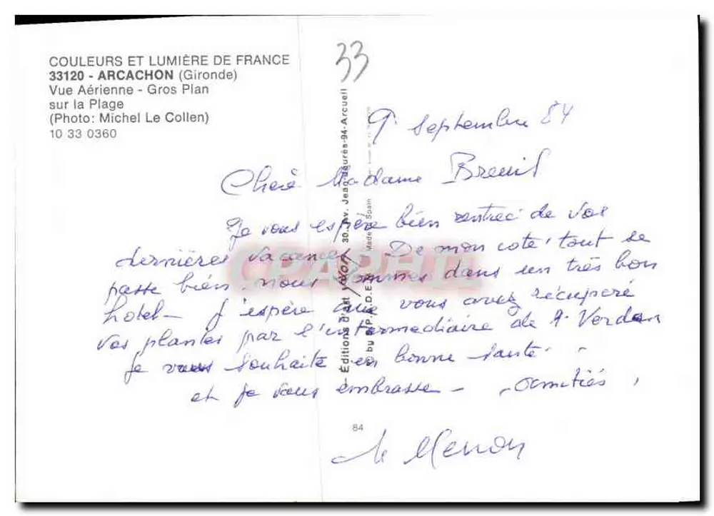 Arcachon — Luftbild Nahansicht der Strandpromenade — Éditions Jean Buruets 33 - Rückseite