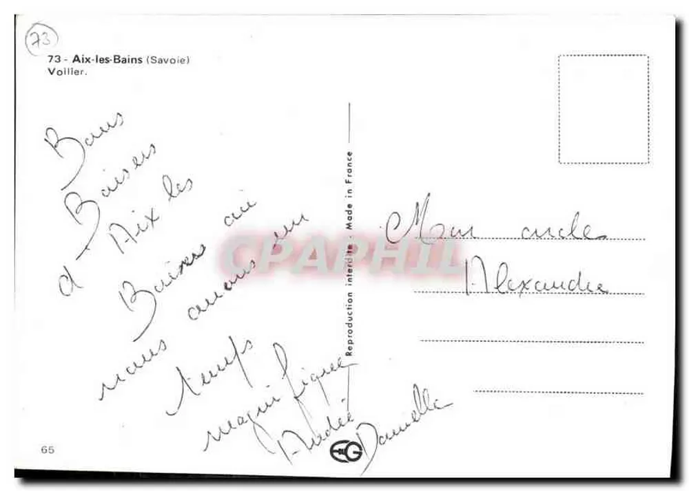 Porto de barcos em Aix-les-Bains — montanhas no fundo — editor Voillier, n°73 - Verso