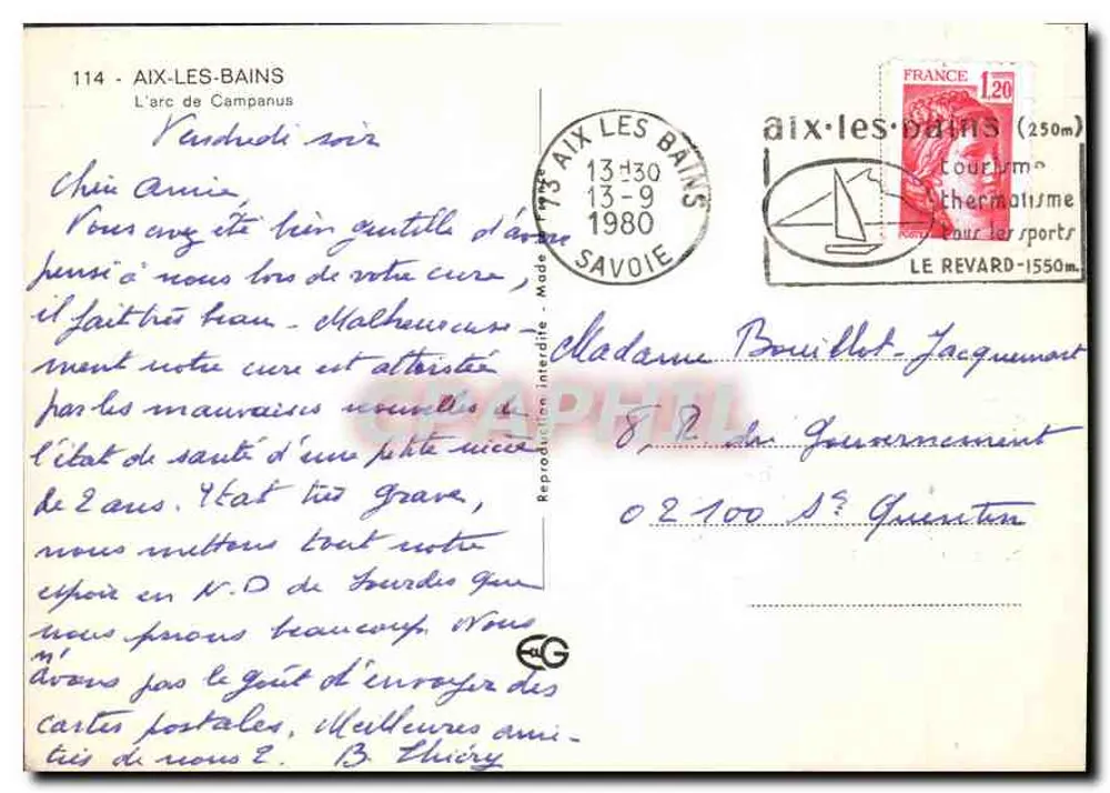Aix-les-Bains — O arco de Campanus — Bilhete postal antigo n°114 - Verso