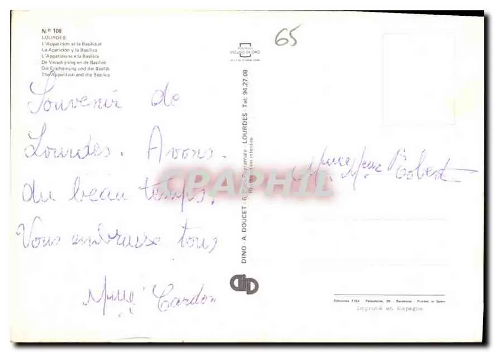 Lourdes — Aparecida e a Basílica — Edições Dino A. Doucet - Verso