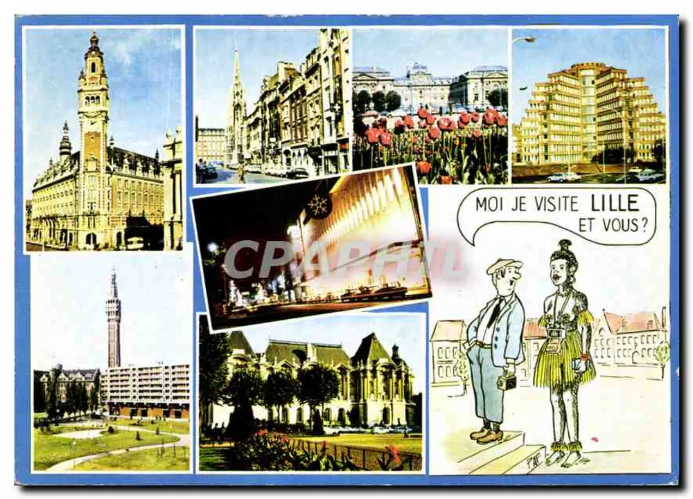 Lille — vista panorâmica e caricatura — Edição da Eurarte - Frente