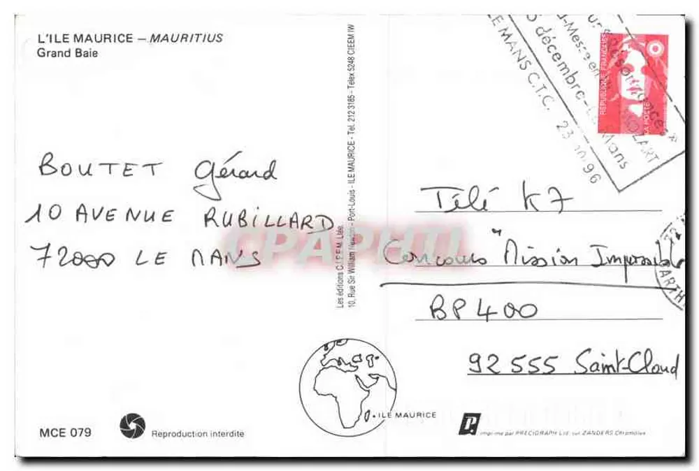 Tropisch landschap — Grand Baie — uitgever Les éditions C.F.E.M. n° MCE 079 - Achterkant
