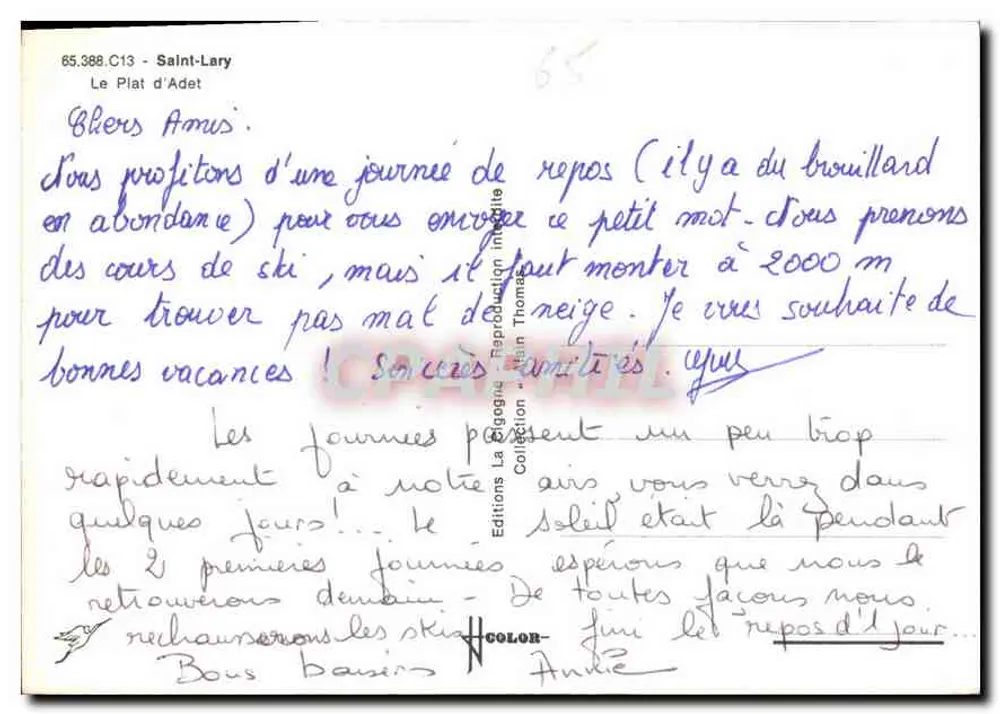 St Lary - Le Plat d'Adet — Wydawca: Editions La Bégogne, n° 65.388.C13 - Rewers