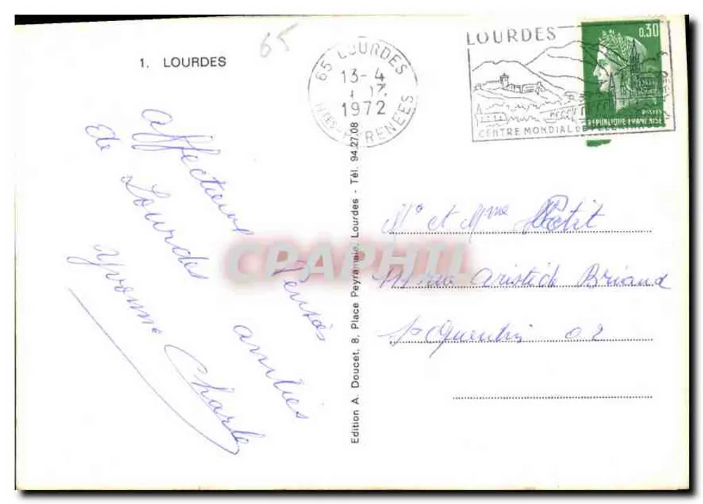 लूर्ड्स — पैनोरमिक दृश्य और नोट्रे-डेम की मूर्ति — लूर्ड्स संस्करण - पीछे