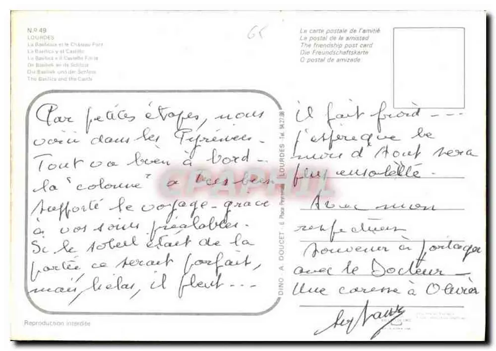 Lourdes — A Basílica e o Castelo Forte — editor Dino A. Doucet, n° 49 - Verso